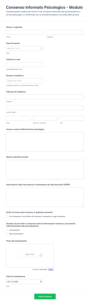 Modulo Di Consenso Informato Psicologico