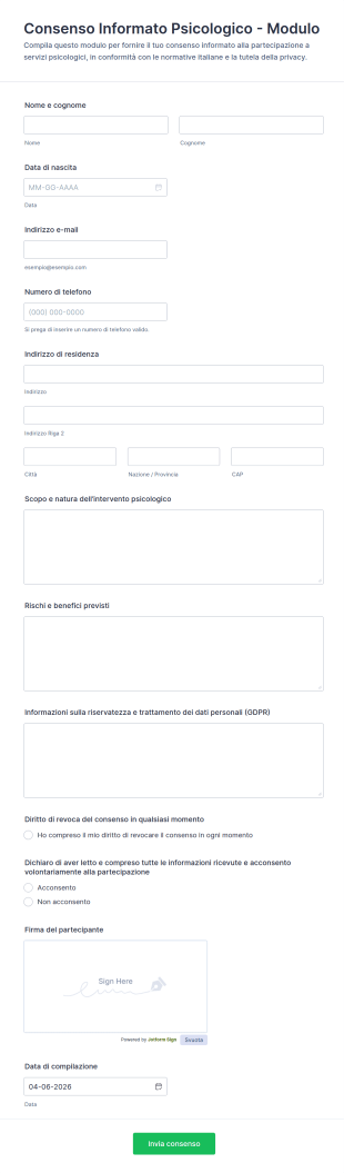 Modulo Di Consenso Informato Psicologico