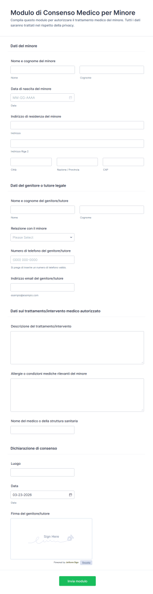 Modulo Di Consenso Medico Per Minore