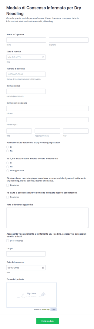 Modulo Di Consenso Per Agopuntura Secca