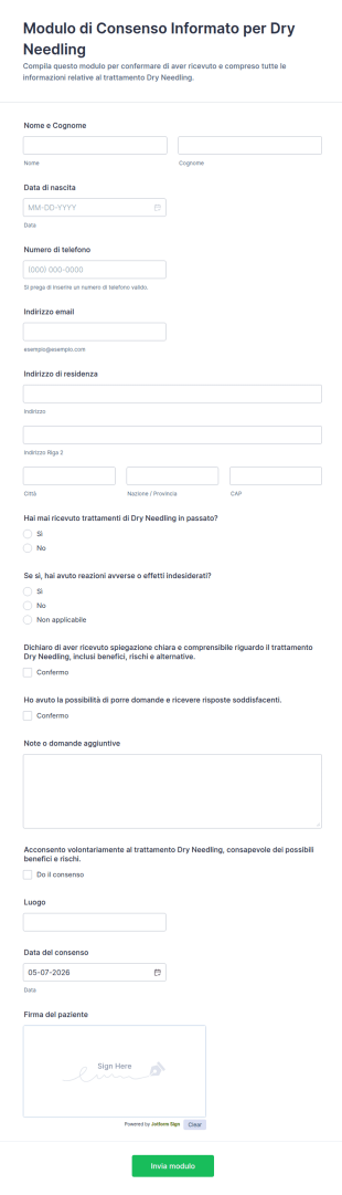 Modulo Di Consenso Per Agopuntura Secca
