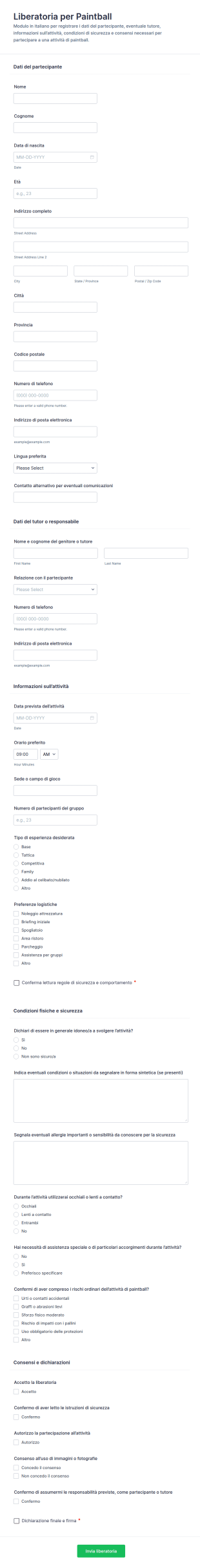 Modulo Di Consenso Per Attività Di Paintball 🎯