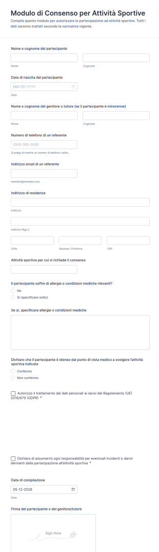 Modulo Di Consenso Per Attività Sportive