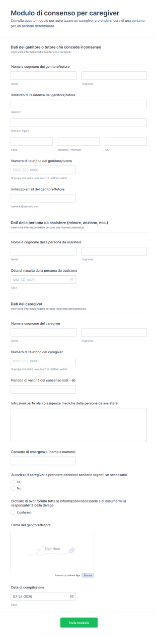 Modulo Di Consenso Per Caregiver