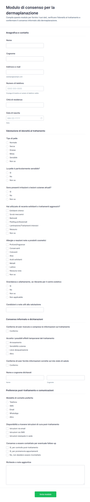 Modulo Di Consenso Per Dermaplaning