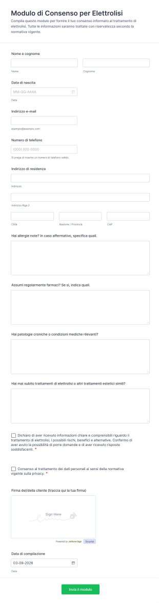 Modulo Di Consenso Per Elettrolisi