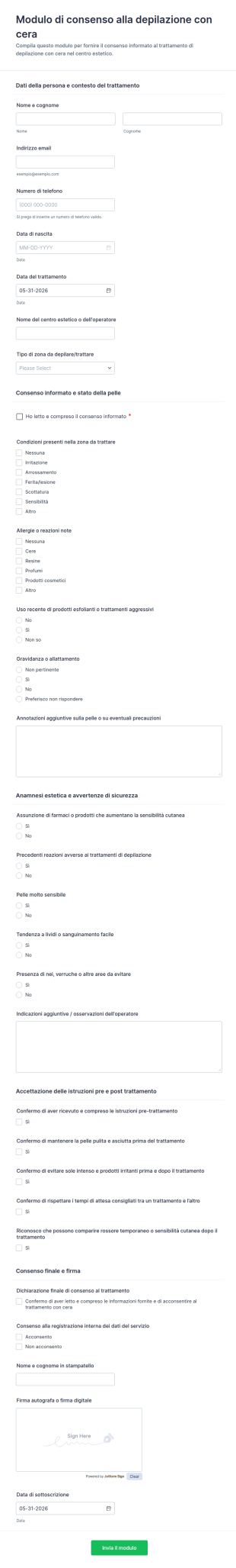 Modulo Di Consenso Per Epilazione