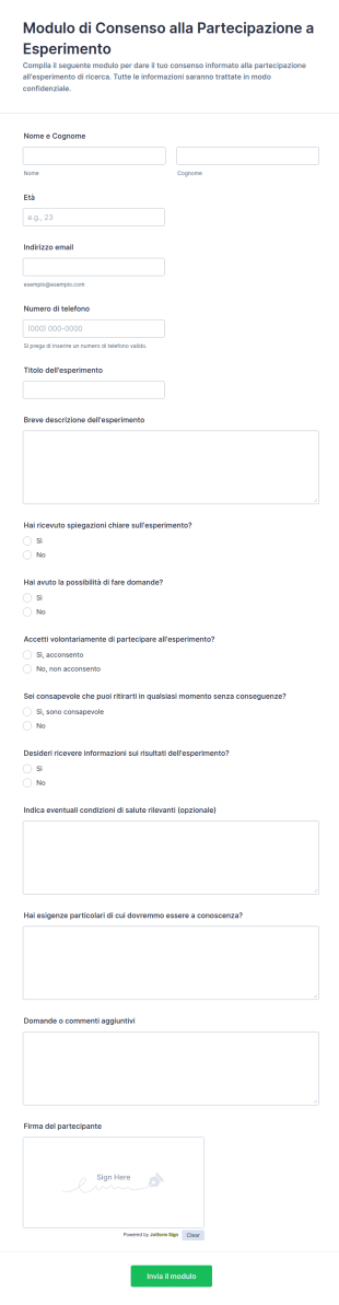 Modulo Di Consenso Per Esperimento