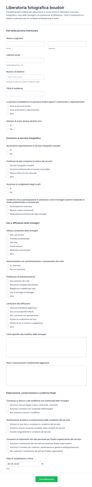 Modulo Di Consenso Per Fotografia Boudoir