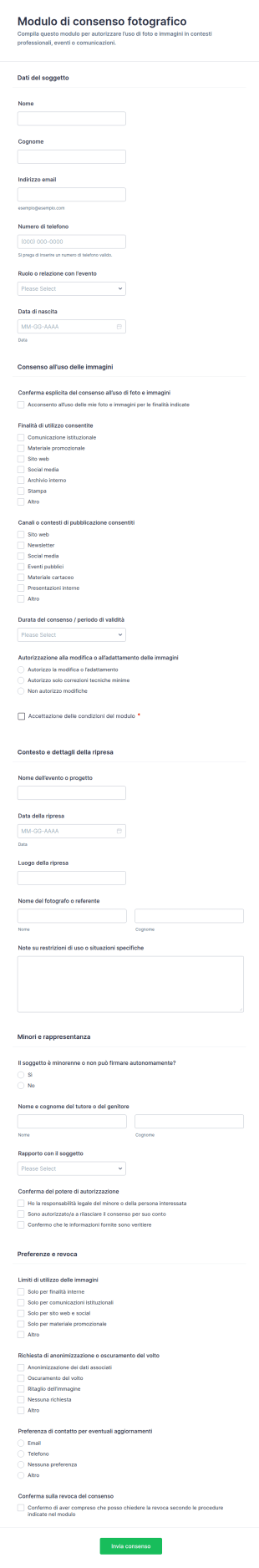 Modulo Di Consenso Per Fotografia