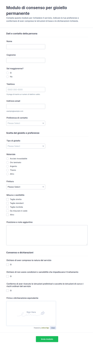 Modulo Di Consenso Per Gioielli Permanenti