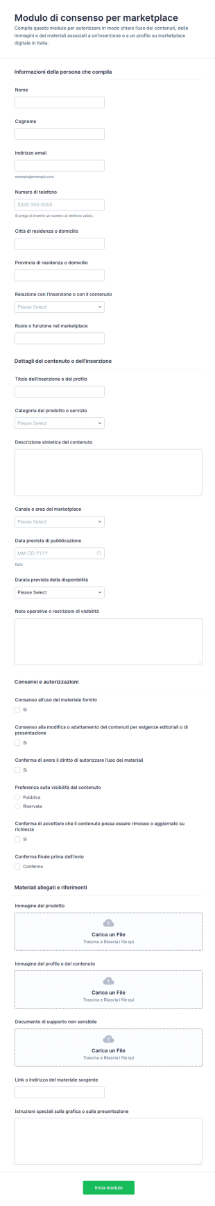 Modulo Di Consenso Per Marketplace