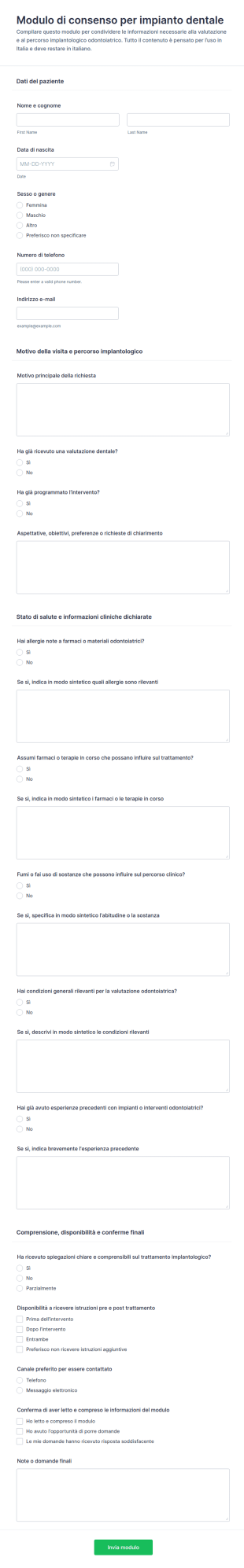 Modulo Di Consenso Per Impianto Dentale🦷✨