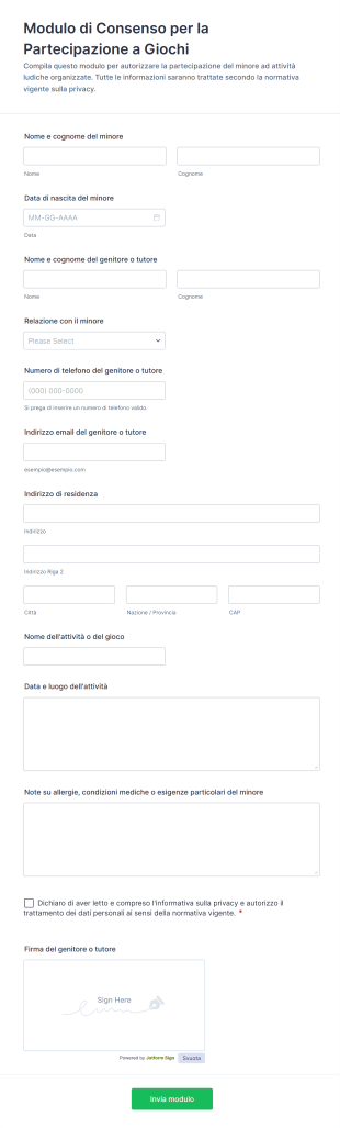 Modulo Di Consenso Per La Partecipazione A Giochi