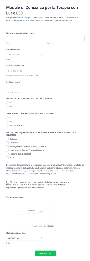 Modulo Di Consenso Per La Terapia Con Luce LED