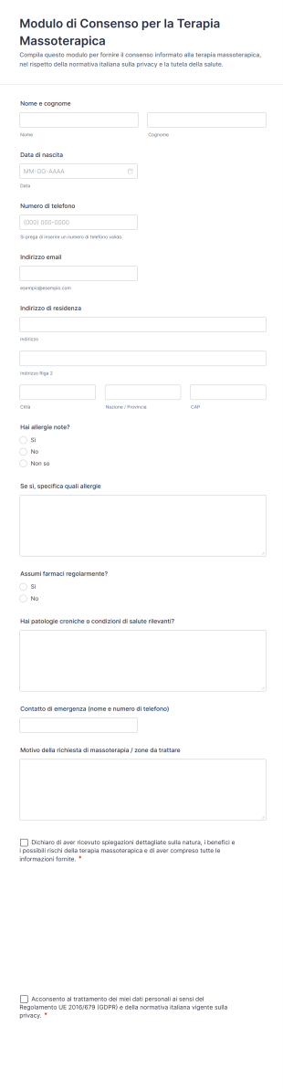 Modulo Di Consenso Per La Terapia Massoterapica