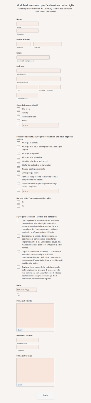 Modulo Di Consenso Per L'estensione Delle Ciglia
