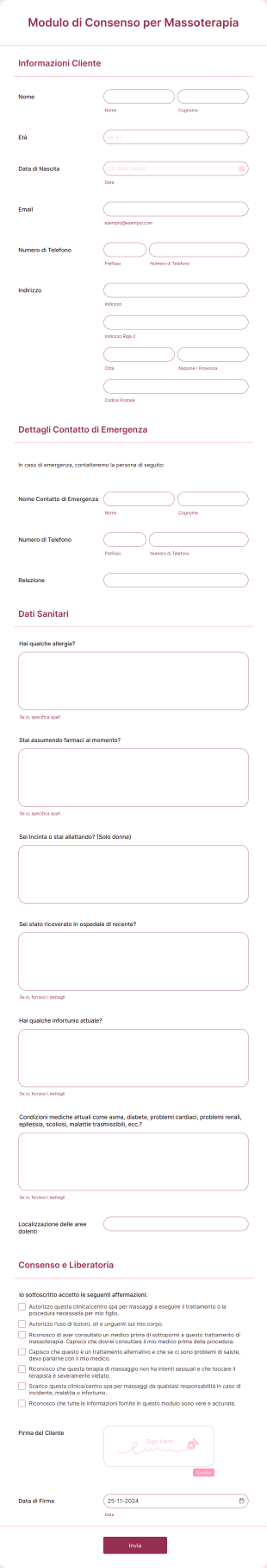 Modulo Di Consenso Per Massoterapia Form Template