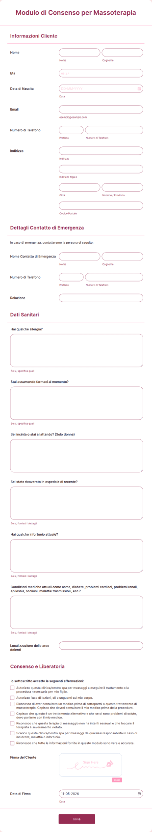 Modulo Di Consenso Per Massoterapia