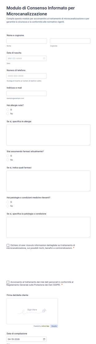 Modulo Di Consenso Per Microcanalizzazione