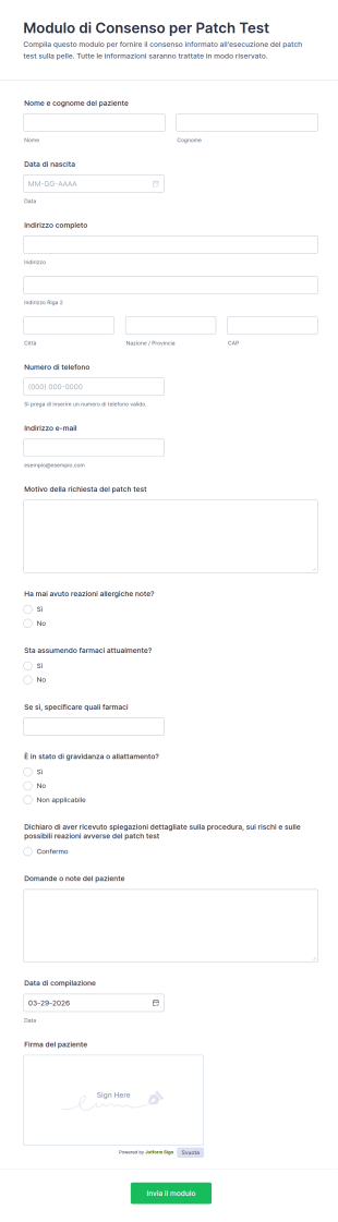 Modulo Di Consenso Per Patch Test