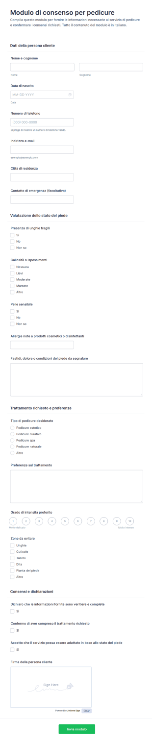 Modulo Di Consenso Per Pedicure