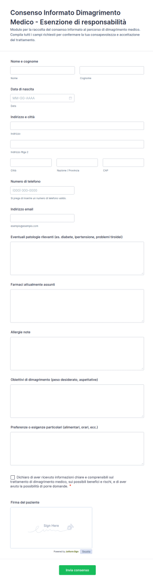 Modulo Di Consenso Per Perdita Di Peso Medica