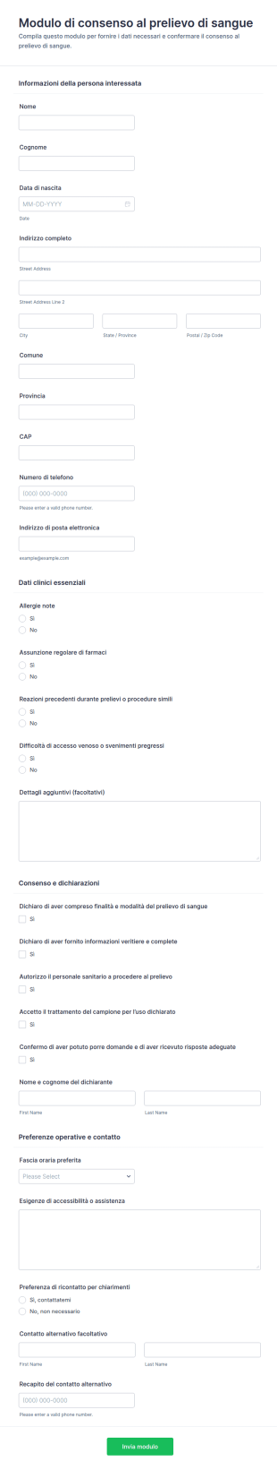 Modulo Di Consenso Per Prelievo Sanguigno