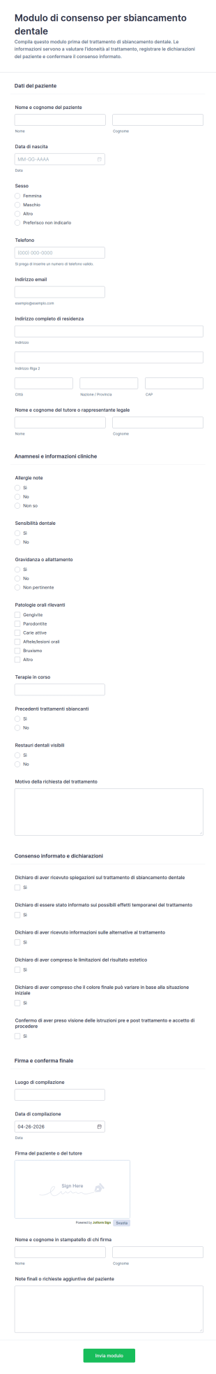 Modulo Di Consenso Per Sbiancamento Dentale