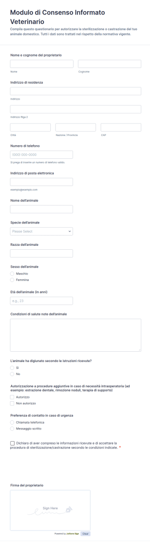 Modulo Di Consenso Per Sterilizzazione E Castrazione