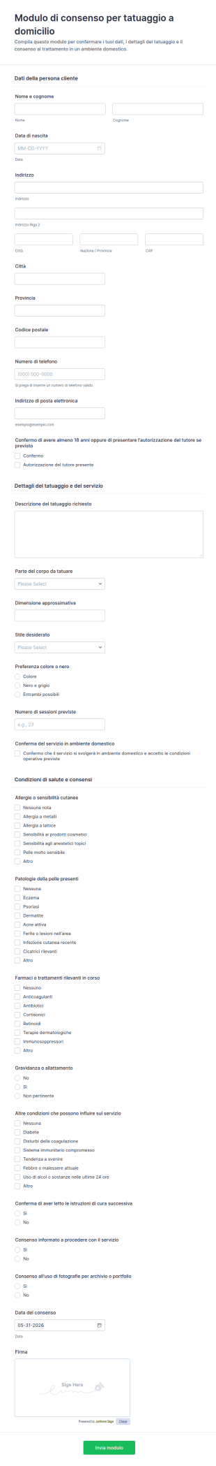 Modulo Di Consenso Per Tatuaggi A Casa