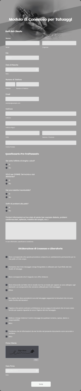 Modulo Di Consenso Tatuaggi