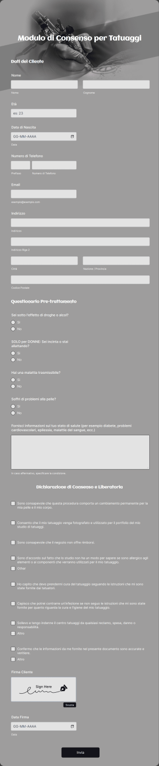 Modulo Di Consenso Tatuaggi Form Template