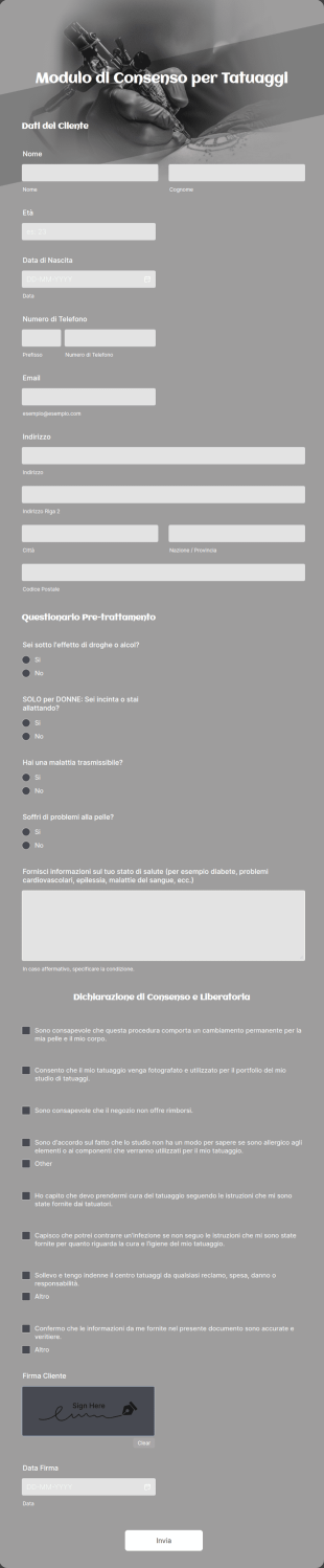 Modulo Di Consenso Tatuaggi