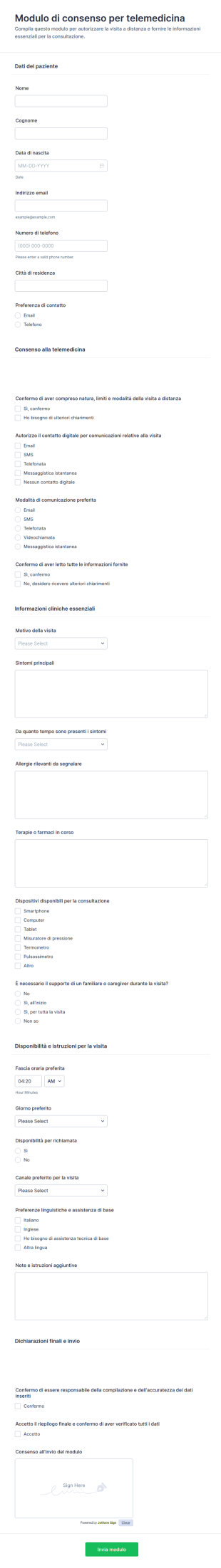 Modulo Di Consenso Per Telemedicina