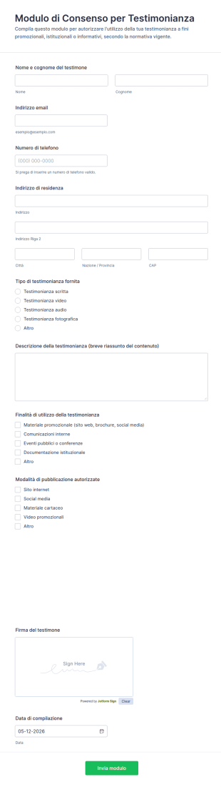 Modulo Di Consenso Per Testimonianza