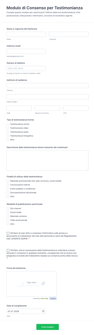 Modulo Di Consenso Per Testimonianza