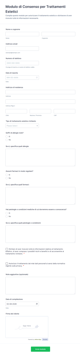 Modulo Di Consenso Per Trattamenti Estetici