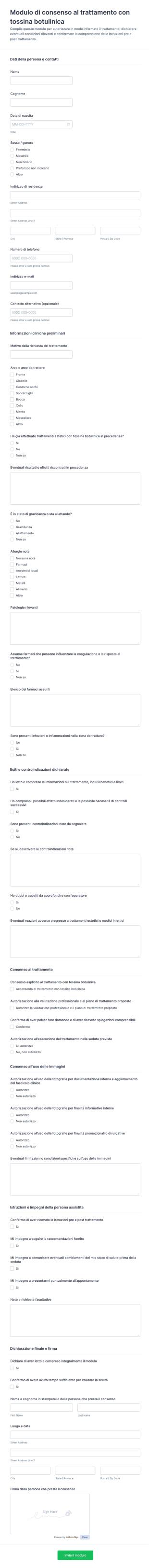 Modulo Di Consenso Per Trattamento Con Tossina Botulinica