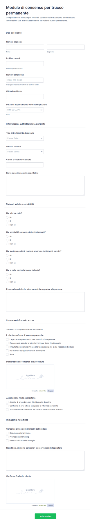Modulo Di Consenso Per Trucco Permanente