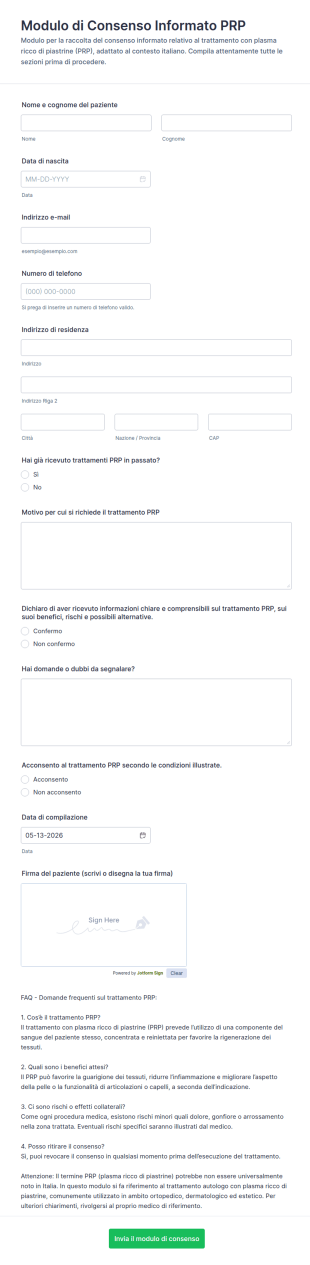 Modulo Di Consenso PRP