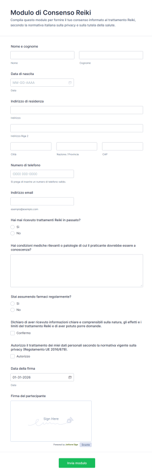 Modulo Di Consenso Reiki