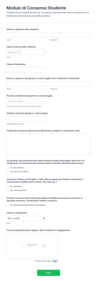 Modulo Di Consenso Per Studenti