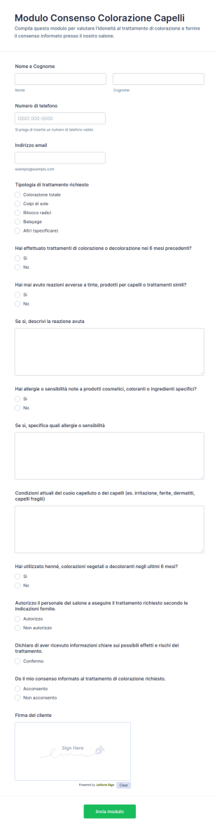 Modulo Di Consenso Sul Colore Dei Capelli