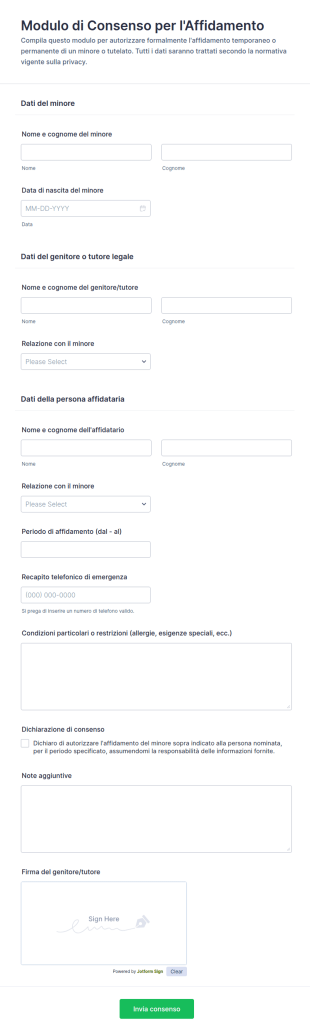 Modulo Di Consenso Sulla Custodia