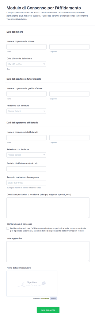 Modulo Di Consenso Sulla Custodia