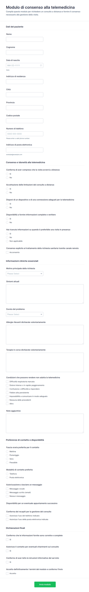 Modulo Di Consenso Telemedicina
