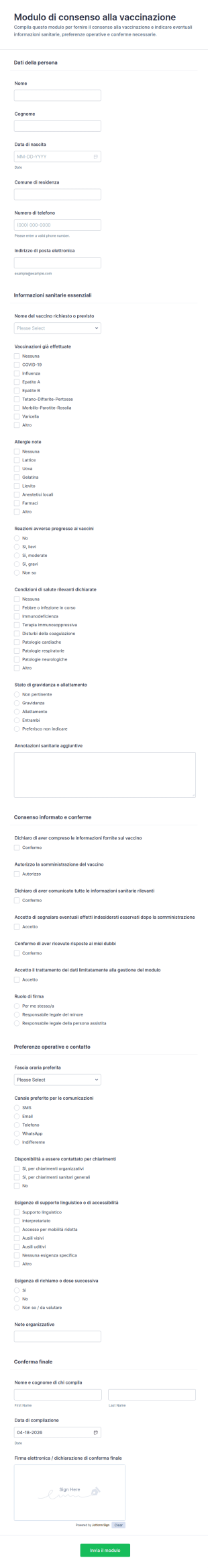 Modulo Di Consenso Vaccinale