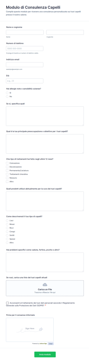 Modulo Di Consulenza Capelli