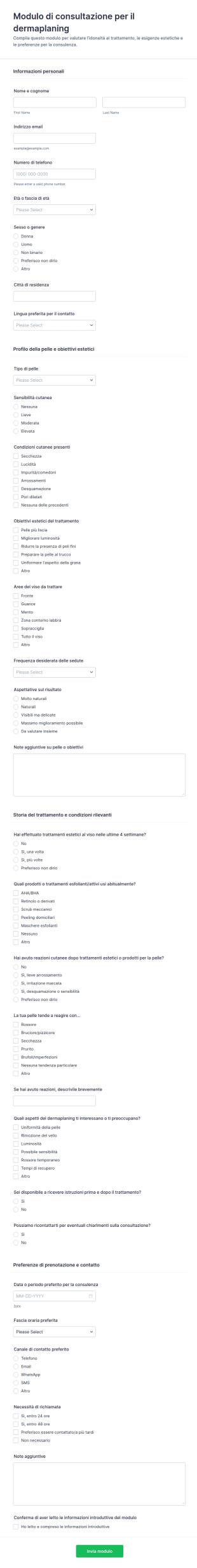 Modulo Di Consulenza Dermaplaning